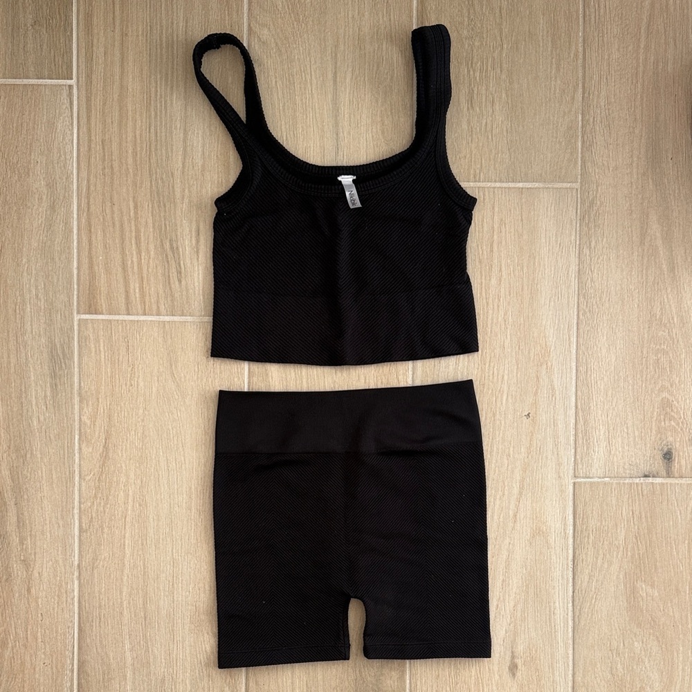 Nikibiki Black Ribbed Crop Tank & Bike Shorts Set
